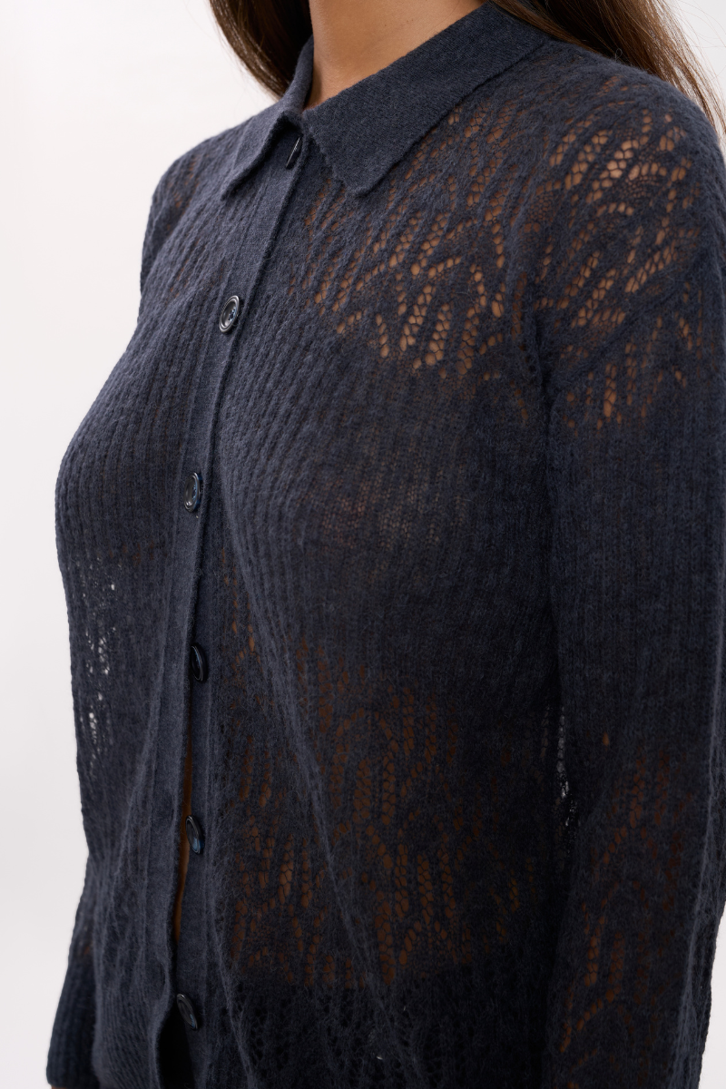 ARAÑITA COLLARED CARDIGAN IN CHARCOAL - CULT MIA