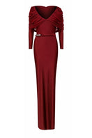 LEDIEL Dakota gown in burgundy, elegant women’s evening dress with flowing fabric and sophisticated design.