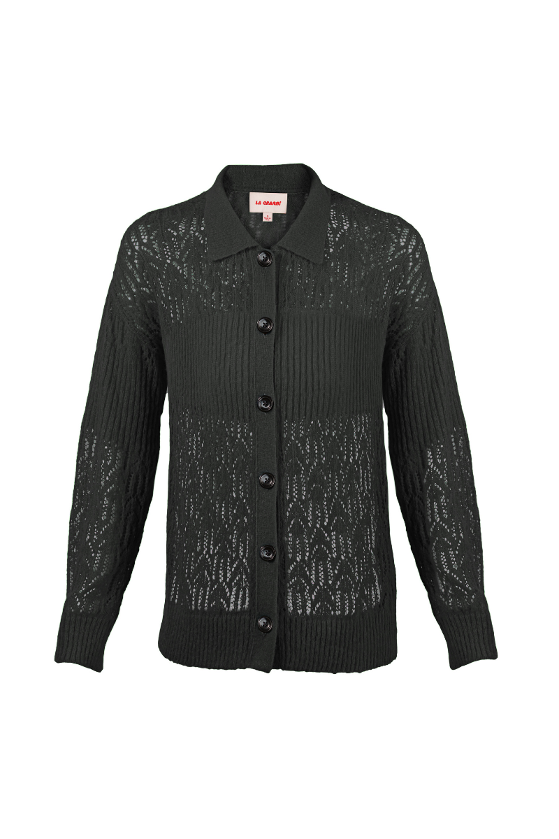 ARAÑITA COLLARED CARDIGAN IN CHARCOAL - CULT MIA