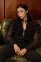 ANAIS COTTON RUFFLED SHIRT IN NOIR