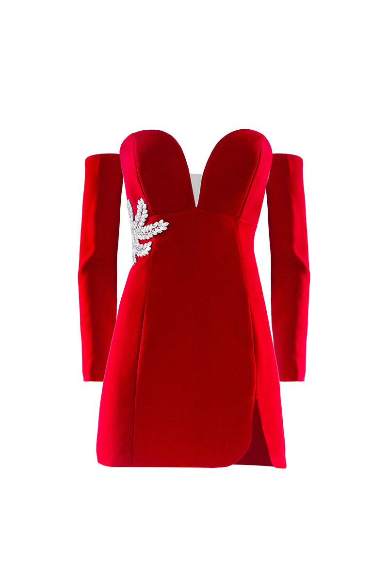 RED BEADED COCKTAIL MINI DRESS - CULT MIA