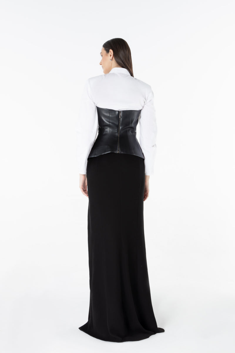 Lili Blanc Meridian Crystal Corset Top featuring shimmering crystals, fitted design, and supportive structure, ideal for stylish occasions.