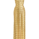 Gold long bodycon gown by Phan Huy featuring a sleek, fitted silhouette and elegant design perfect for formal occasions.