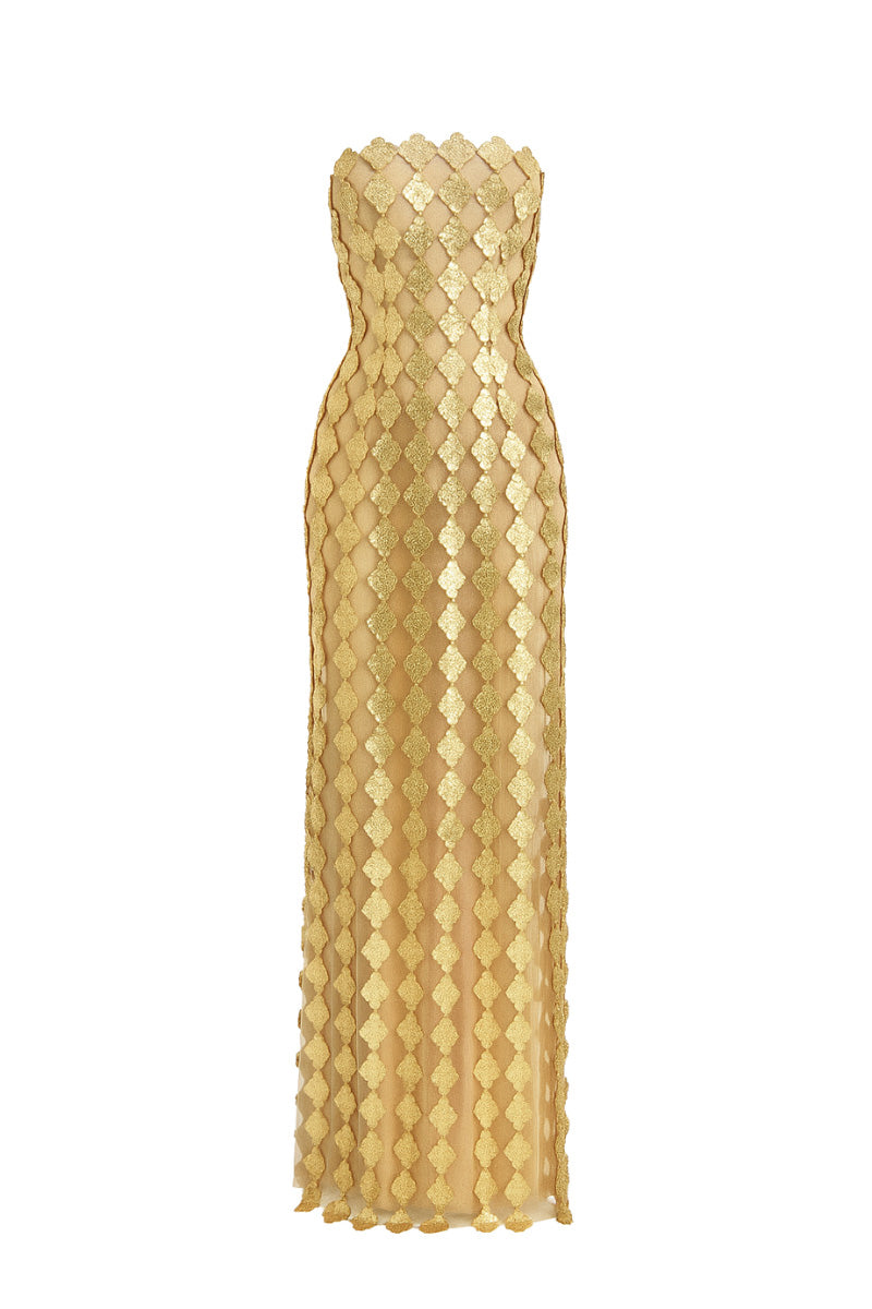 LONG BODYCON DRESS IN GOLD
