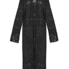 Hand-knit black metallic coat by Lalo featuring textured knit fabric and a stylish, cozy fit.
