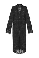 Hand-knit black metallic coat by Lalo featuring textured knit fabric and a stylish, cozy fit.
