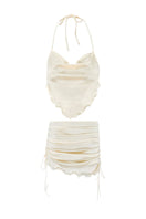 White pearl ALESSIA co-ords set by Suncillo, featuring a stylish matching top and pants with pearl details.