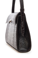 Dark brown croc-embossed Stephanie bag by Vikele Studio, top handle design with textured leather finish.