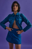 Blue Mini Alisha jacket by ZUT, lightweight and stylish jacket with a modern fit, shown on a model.