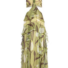 Estefania secret garden green maxi dress featuring floral patterns and flowing fabric, perfect for elegant summer occasions.