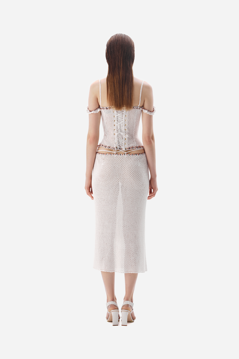 CROCHET KNIT CORSET IN WHITE - CULT MIA