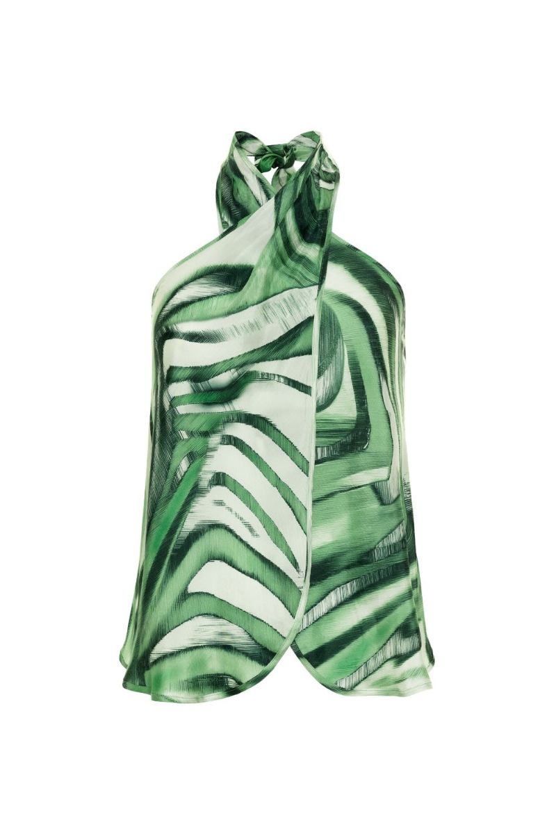 niLuu AQUAFLORA cross halter top in Rocco, featuring a stylish design with halter straps and vibrant color for summer wear.