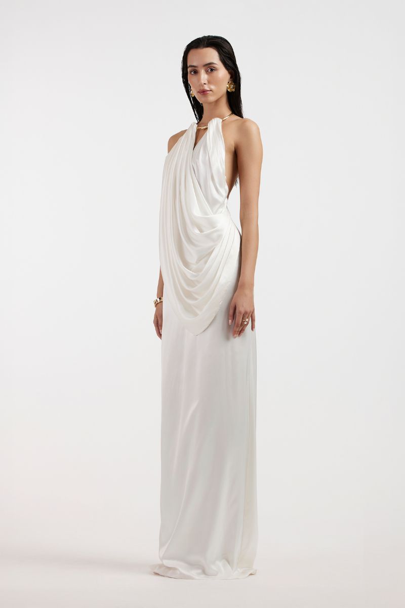 LEONA WHITE DRAPED GOWN - CULT MIA