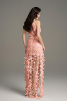 I.H.F Studio CULT MIA X floral vine pink lace maxi dress with delicate lace details and flowing fabric, perfect for elegant occasions.