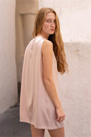 Pink Bloom Silk Sleeveless Dress by Not Just Pajama, mini dress with flowing silk fabric and elegant sleeveless design.