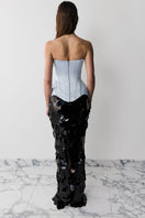 Light-blue Irma Balykina corset top with lace-up front and structured design, displayed on a plain background.