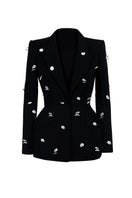 Maison Des Copains Malani structured square shoulder blazer, tailored jacket with sharp lapels and fitted silhouette.
