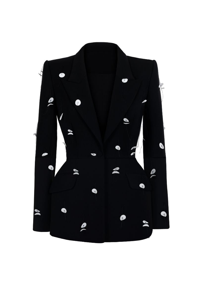 Maison Des Copains Malani structured square shoulder blazer, tailored jacket with sharp lapels and fitted silhouette.