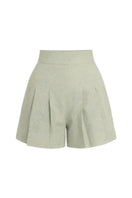 ANA + MARIA Amelie shorts in Aloe Wash, showing lightweight denim shorts with frayed hems and a relaxed fit.