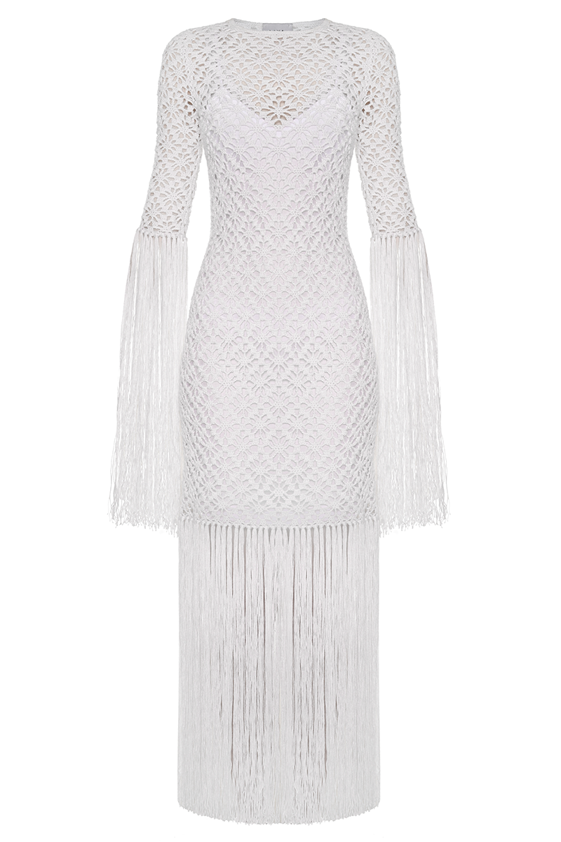 WHITE FRINGE DRESS - CULT MIA