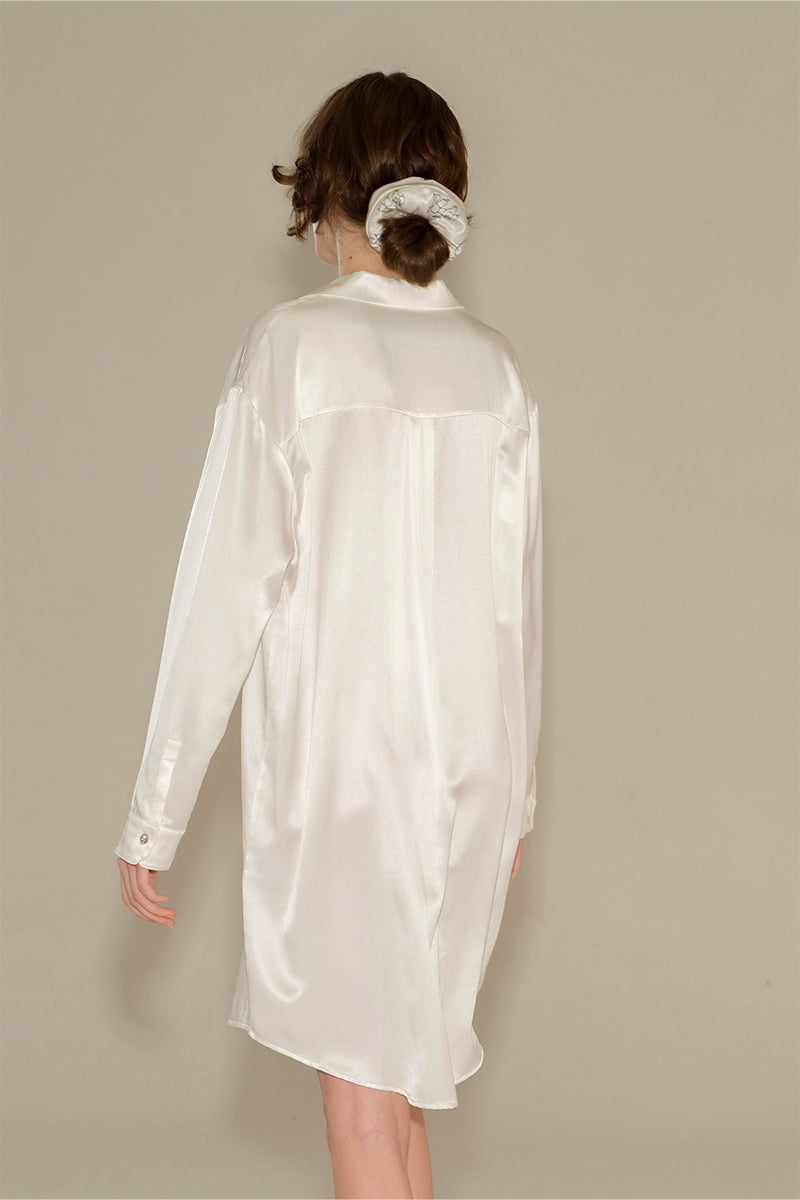 DIAMOND POODLES WHITE SILK SHIRT DRESS - CULT MIA
