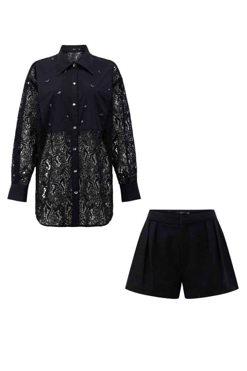 ASTRID LACE CRYSTAL SHIRT SET - CULT MIA
