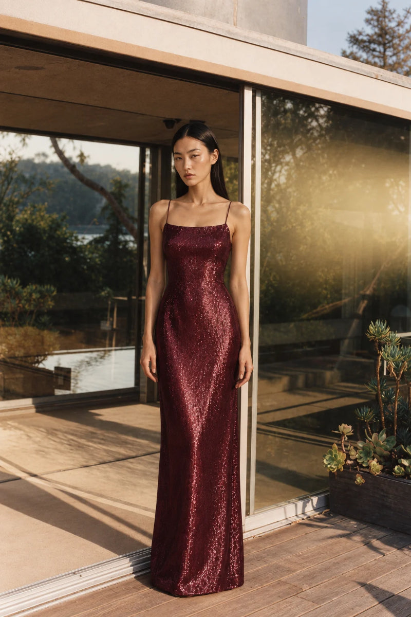 EDITH TEXTURED GOWN IN DARK CHERRY
