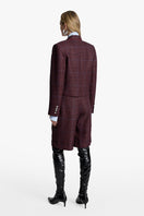 Acaria Studio burgundy shorts with blue check pattern, casual fit, and waistband, showcased on a neutral background.