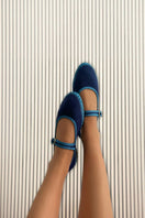 Blue Flabelus Arthur flats shoes with rounded toe and comfortable slip-on design.