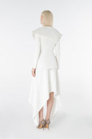 Lili Blanc crepe midi skirt in neutral color, featuring a flowing silhouette and high waist design, perfect for chic everyday wear.