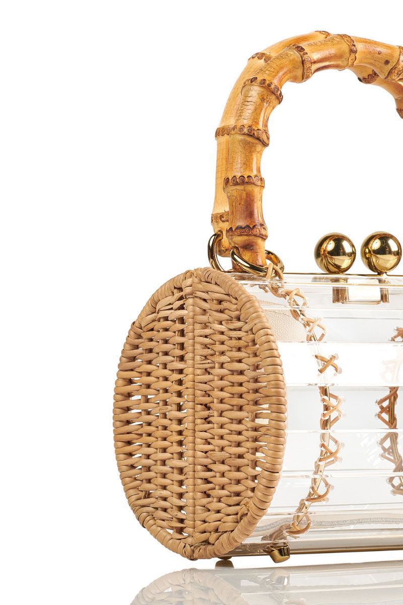 Waiwai Rio Alix Bambu Bag in Crystal, a stylish top handle bag with transparent bamboo design and elegant craftsmanship.