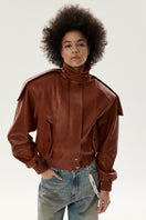 LARETAGGIO TIVOLI II leather bomber jacket in camel color, stylish men's outerwear with a sleek design and smooth leather finish.