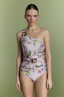 Nur Karaata Marbella Muse one-piece swimsuit with stylish pattern and flattering fit, displayed on a model.