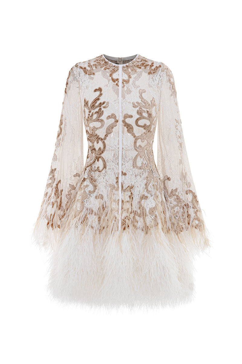 Ivory Swan Dress by Le Thanh Hoa, a stylish mini dress with elegant design, showcased in the image.