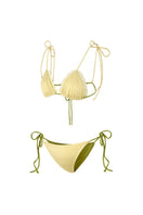 Reversible green and yellow bikini set by Suncillo with adjustable straps and matching bottoms, perfect for summer beachwear.