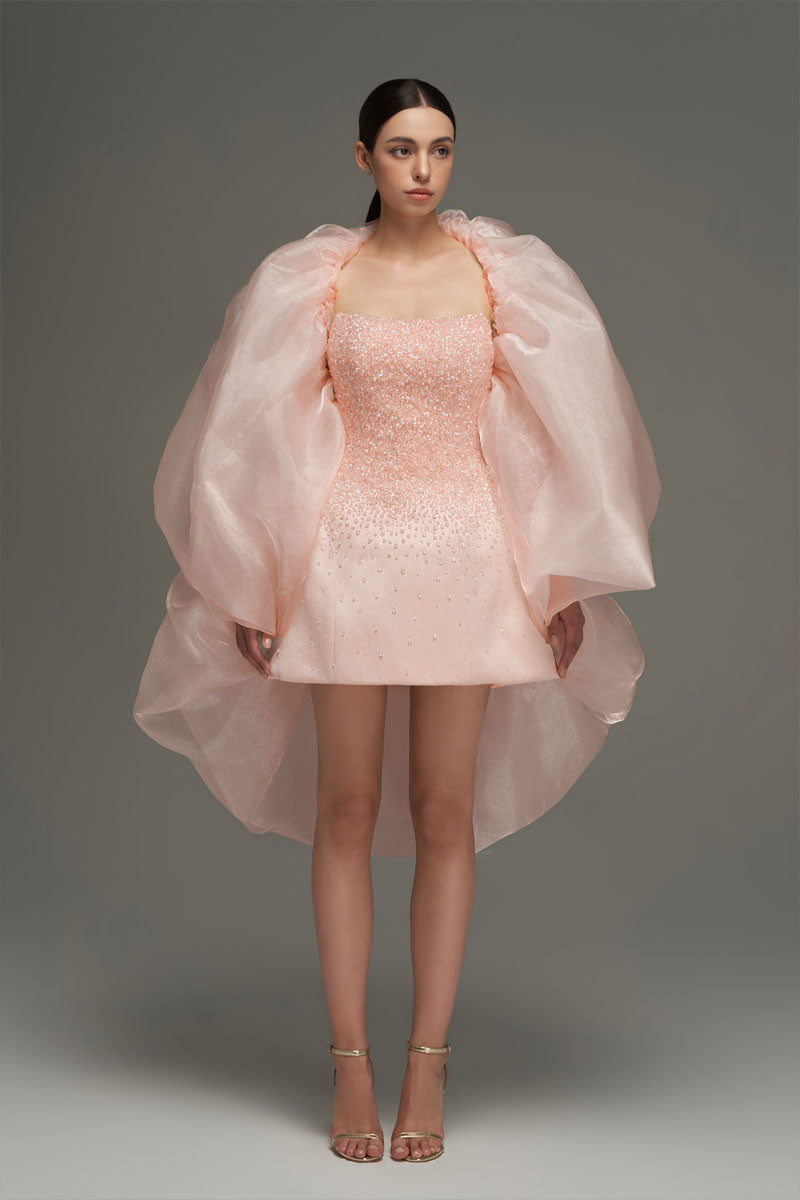 BUSTIER BEADED MINI DRESS IN LIGHT PINK - CULT MIA