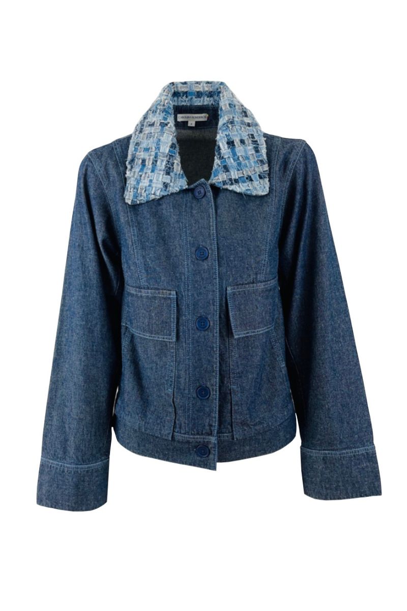 WOVEN COLLAR DENIM JACKET - CULT MIA