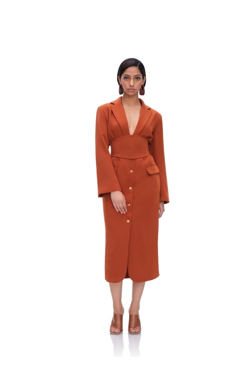 ZIA CORSET BLAZER DRESS IN PUMPKIN - CULT MIA