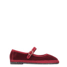Flabelus Lucrecia Mary Jane flats in rich burgundy velvet with rounded toe and strap, stylish and comfortable footwear.