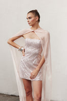 Nazlı Ceren Reya Chiffon Cape in Cloud Pink, lightweight pink jacket with flowing chiffon fabric and elegant design.
