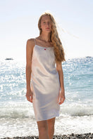 White Little Heart slip dress nightgown by Not Just Pajama featuring delicate heart details and soft fabric.