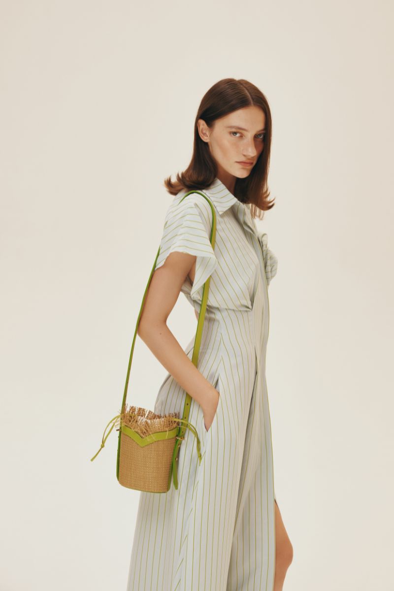 Beige VIKELE STUDIO Mini Bucket Bag with shoulder strap, compact design, and stylish appearance.