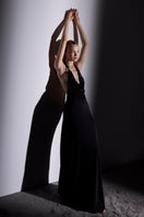 Nazlı Ceren Dakota Jersey Long Dress in black, stylish maxi dress with a flowing silhouette and comfortable fabric.