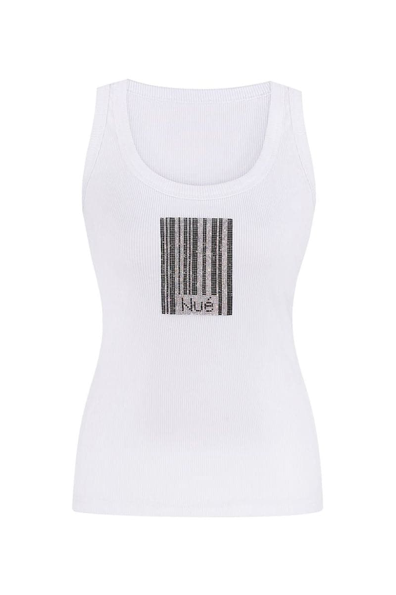 WHITE BARCODE RIBBED TANK TOP - CULT MIA