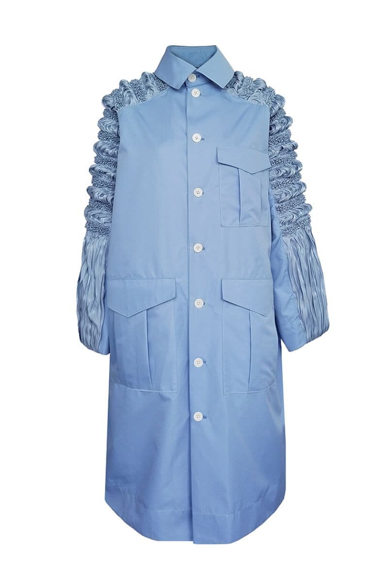 ANA BLUE SHIBORI PANEL SLEEVE PLEATED COAT - CULT MIA