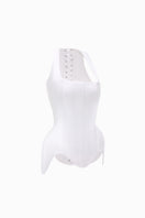 Soft satin corset with lacing from Balykina, showcasing a fitted top with detailed front lacing and smooth satin fabric.