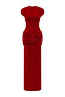 Elegant velvet gown by Arti Apparel featuring a flowing silhouette and rich fabric, perfect for formal occasions.