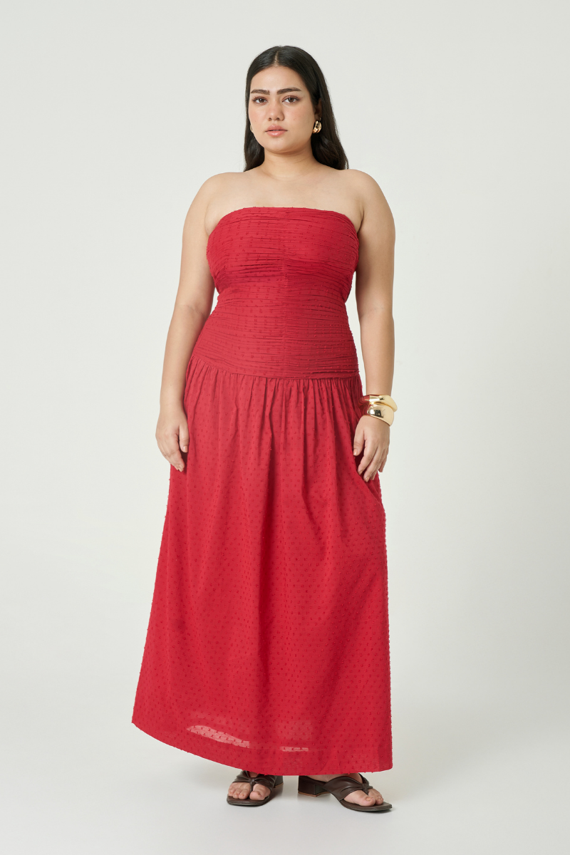 Summer Away Florence maxi dress in cherry with floral pattern, featuring a flowing silhouette and sleeveless design.