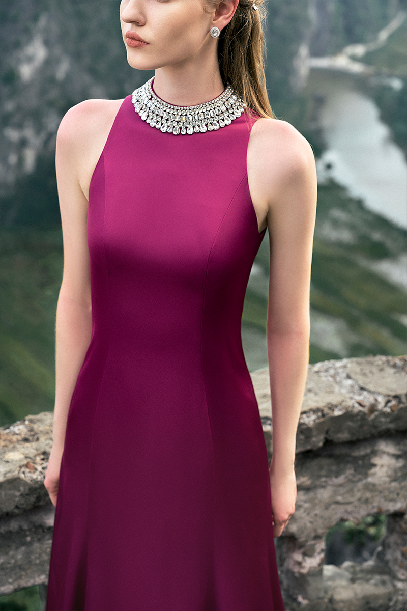 PURPLE PINK SLEEVELESS A-LINE FLARED GOWN - CULT MIA