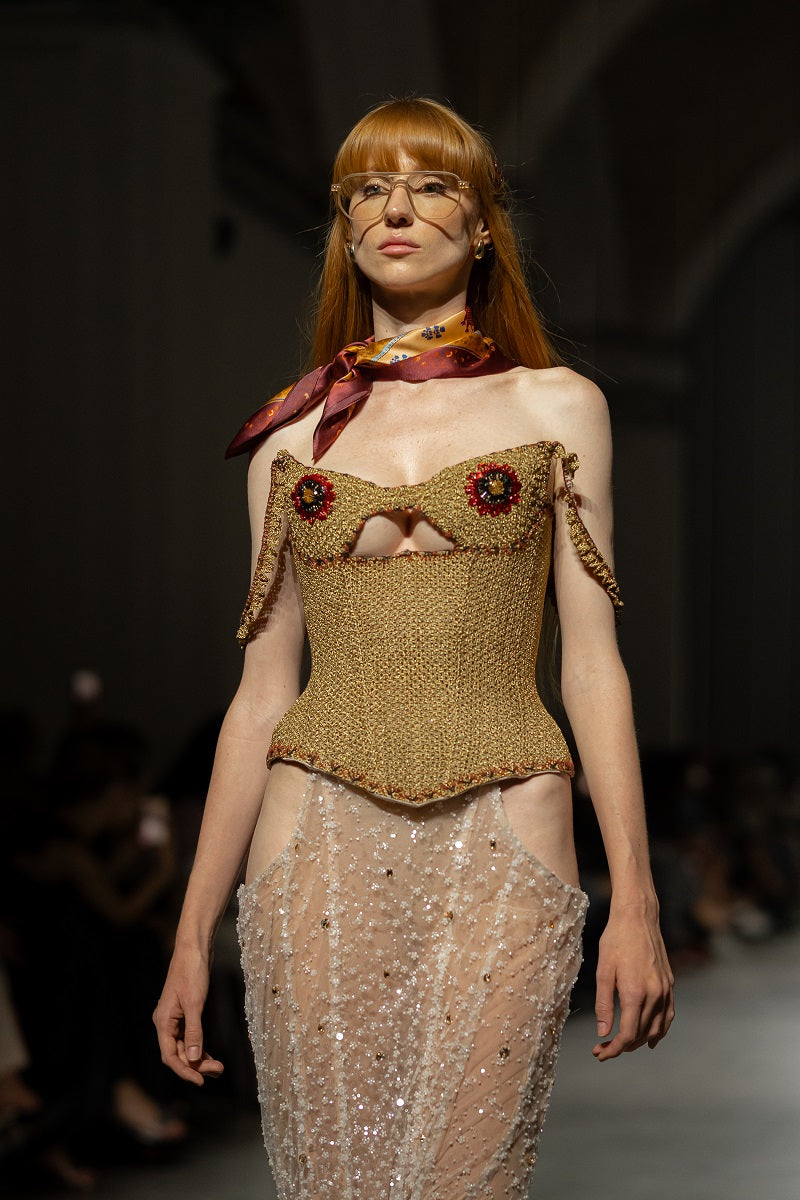 KNITTED CORSET IN GOLD - CULT MIA